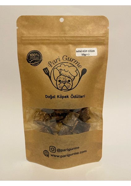 Dana Mini Küp Ciğer Köpek Ödülü %100 Doğal Naturel 50GR (Yaklaşık Boyut 1x1)