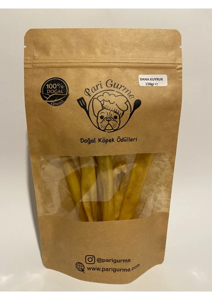 Pari Gurme Dana Kuyruk Kurutulmuş Köpek Ödülü %100 150GR Doğal Naturel Barf