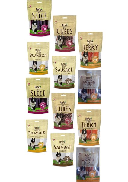 Kurutulmuş Karışık Cube-Slice-Jerky-Drumstick-Sausage-Wrapped Köpek Ödülü 80 gr (12 Adet)