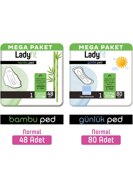 Bambu Ped Mega Normal 48 Adet + Günlük Ped Mega Normal 80 Adet