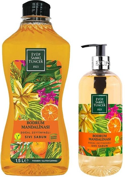 Bodrum Mandalinası Doğal Zeytinyağlı Sıvı Sabun 1500 ml Ve 500 ml