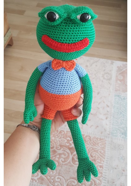 Binbir Trend El Örgüsü Amigurumi  Oyuncak Sevimli Kurbağa Kurbağacık 35 cm