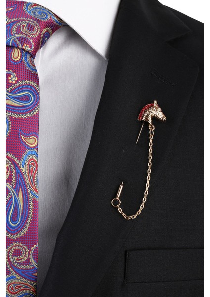 Altın Renk Kırmızı Taşlı At Motif Yaka Iğnesi fiyatları