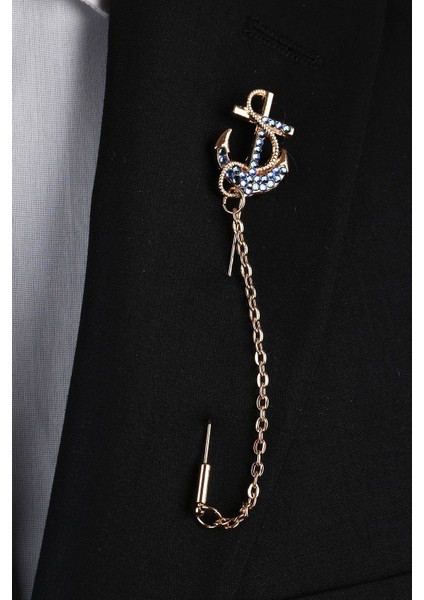 Altın Renk Çıpa Motif Yaka Iğnesi