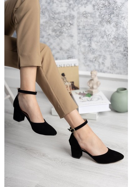 7 Punt Karnıyarık Siyah Süet Stiletto