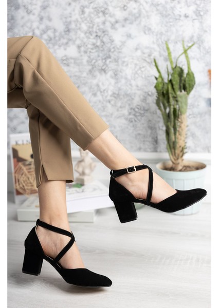 7 Punt Karnıyarık Siyah Süet Stiletto