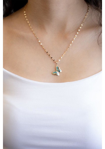 Ezme Zincirli Mineli Kelebek Altın Kolye