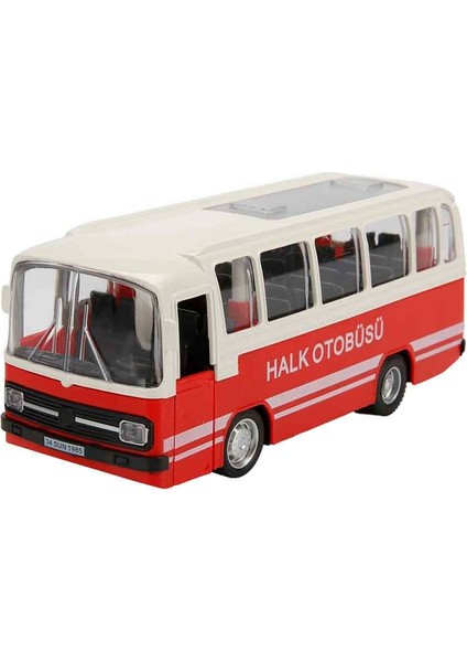 Sesli ve Işıklı Nostaljik Halk Otobüsü 15 Cm. - Kırmızı