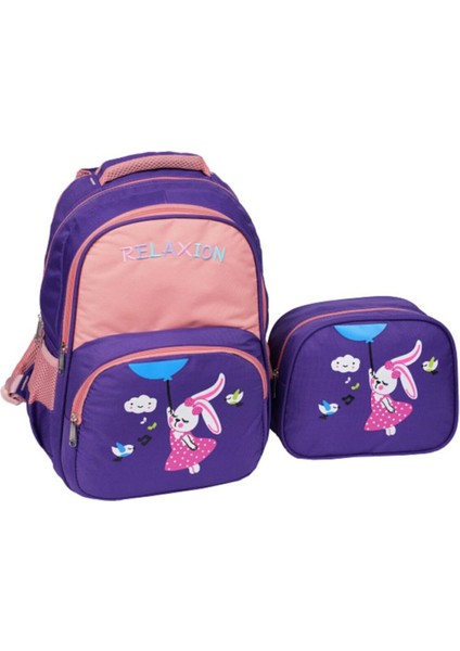 Sevimli Tavşan Kız Çocuk Ilkokul Sırt Çantası ve Beslenme Çantası Pembe
