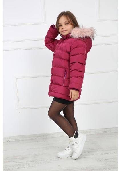 Pembe Kız Çocuk Kelebek Desenli Peluşlu Kapüşonlu Şişme Kaban Mont fırsatları