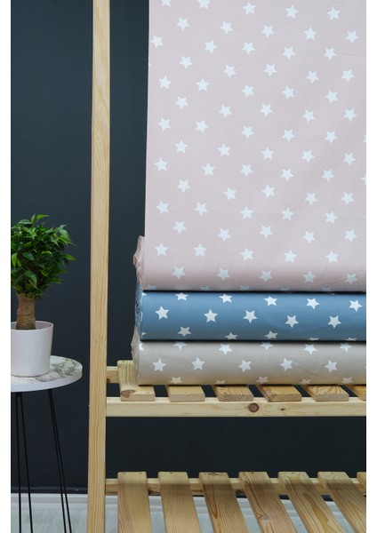 Kırmızı Yıldız Desenli Panama Duck Bezi Keten Kumaş