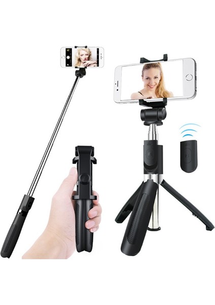 Tüm Telefonlara Uyumlu Uzaktan Kumandalı 2'si 1 Arada Tasarım Tripod, Selfie Çubuğu