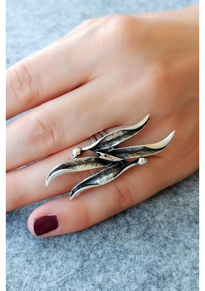 Antik Gümüş Kaplama Yapraklar Şekilli El Yapımı Ayarlanabilir Yüzük fiyatları