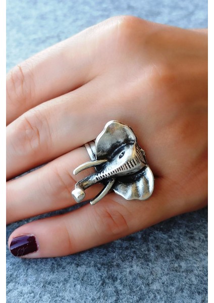 Antik Gümüş Kaplama Fil Şekilli El Yapımı Ayarlanabilir Yüzük modelleri