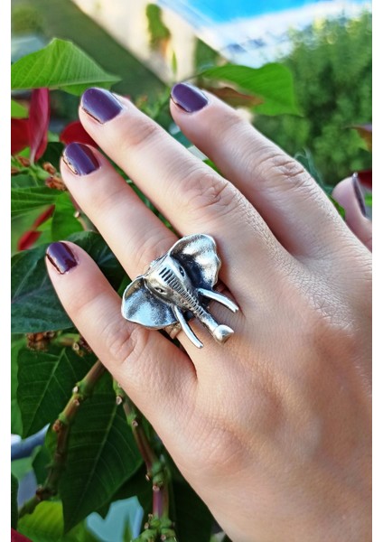 Antik Gümüş Kaplama Fil Şekilli El Yapımı Ayarlanabilir Yüzük fırsatları