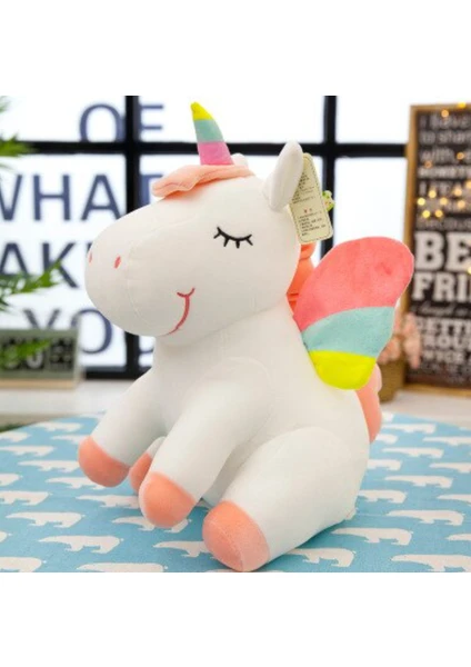 Shiva Gift&More Unicorn Tek Boynuzlu Gökkuşağı Kanatlı Sevimli Peluş Pony At 30CM