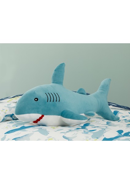 Mini Shark Polyester Dekoratif Yastık 28X48 cm Mavi