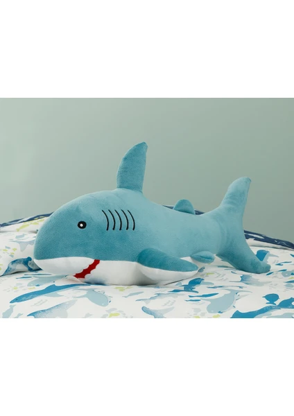 Shiva Gift&More Mini Shark Polyester Dekoratif Yastık 28X48 cm Mavi