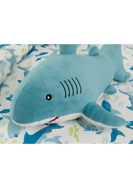 Mini Shark Polyester Dekoratif Yastık 28X48 cm Mavi