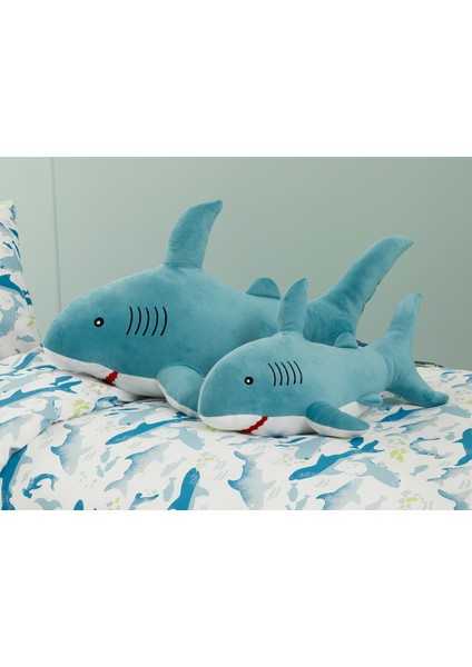 Mini Shark Polyester Dekoratif Yastık 28X48 cm Mavi