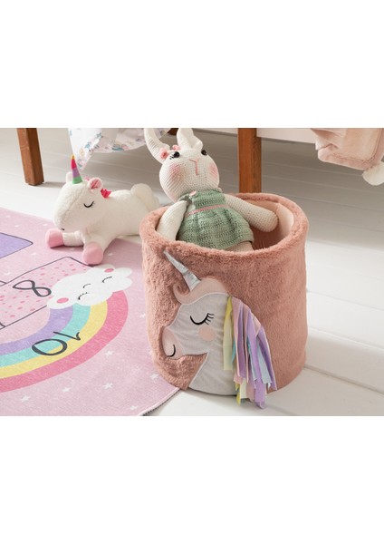 Unicorn Pony Tasarımlı Oyuncak Sepeti 40X26 cm Pembe