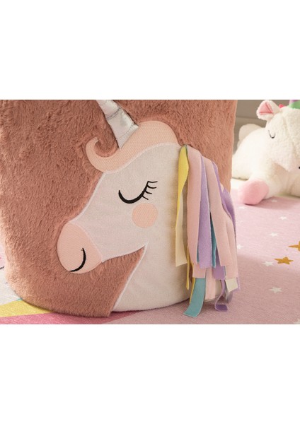 Unicorn Pony Tasarımlı Oyuncak Sepeti 40X26 cm Pembe