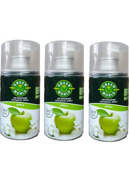 Green World Oda Kokusu Parfümü Apple Elma Kokusu Otomatik Makine Yedek Sprey 3 x 250 ml