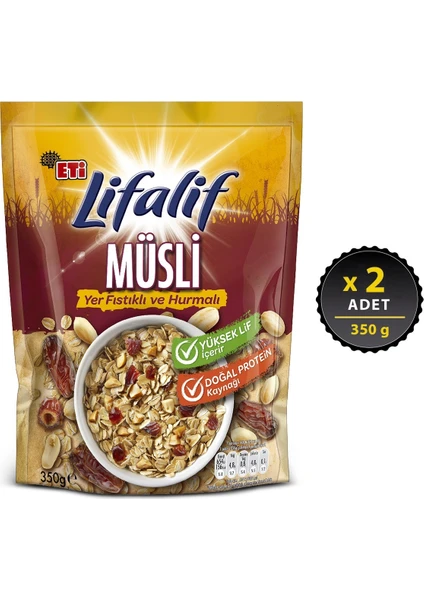 Lifalif Yer Fıstıklı ve Hurmalı Müsli 350 g x 2 Adet