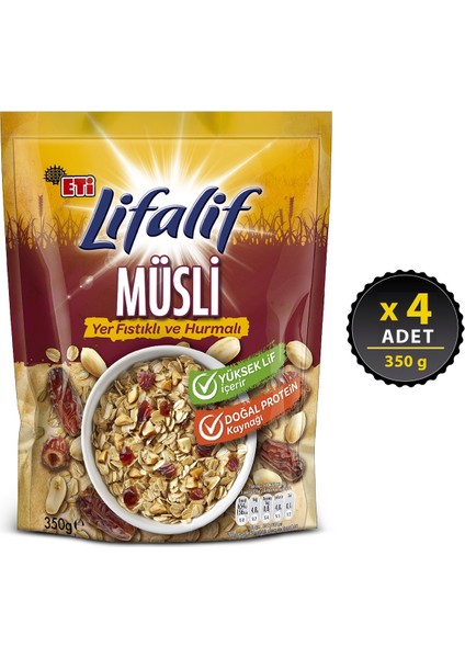 Lifalif Yer Fıstıklı ve Hurmalı Müsli 350 g x 4 Adet