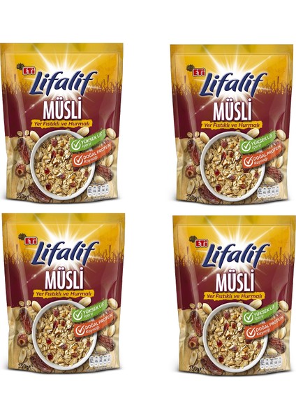 Lifalif Yer Fıstıklı ve Hurmalı Müsli 350 g x 4 Adet