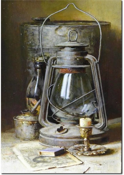 Cakatablo Ahşap Tablo Gaz Lambası Mum ve Kibrit