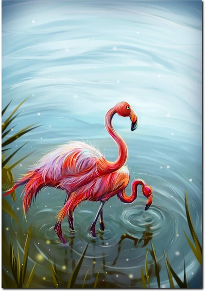 Cakatablo Ahşap Tablo Gölde Bir Çift Flamingo