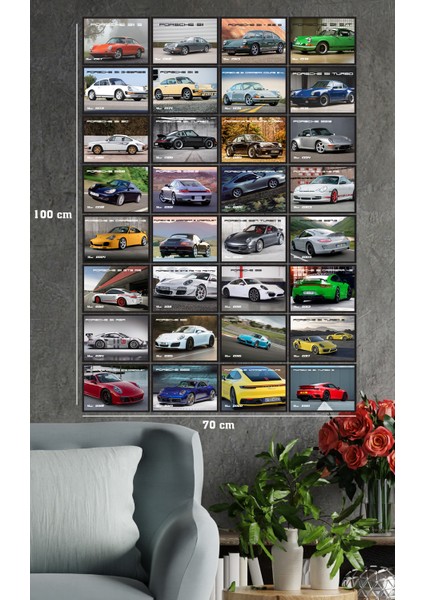 Porsche Özel Seri Poster Kolaj Seti | Kaplamalı Yırtılmaz Duvar |kalın Kuşe Kağıt | 32 Adet 10X14CM