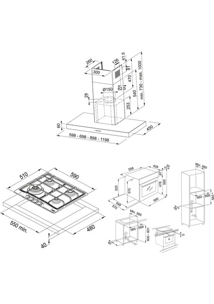 Fdf Eg6 60 Xs Davlumbaz Fhtl 604 3g Tc Xs C Ocak Fsl 82 H Xs Fırın Inox Ankastre Set