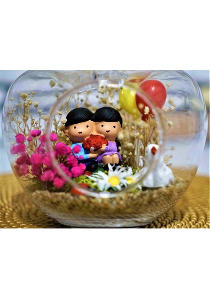 Mini Elma Sevgiliye Çiçek Teraryum modelleri