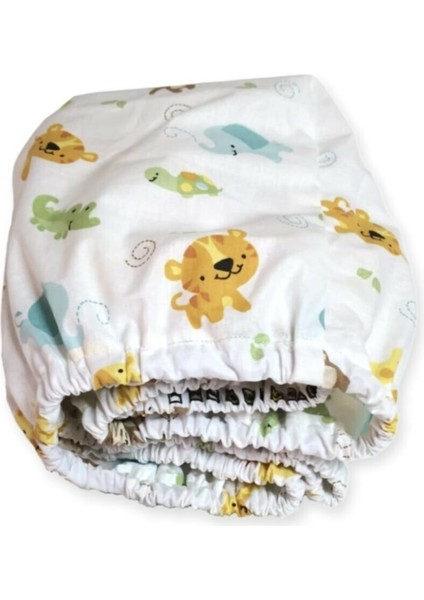 %100 Pamuklu Bebek ve Çocuk Lastikli Çarşaf Safari Desen 40 x 80 cm