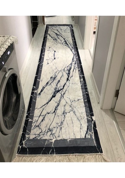 Mablet Paşa Halısı Kaymaz Tabanlı Yıkanabilir Halı Kilim Yolluk Beyaz Gri