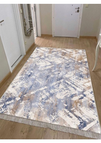 Craft Halısı Kaymaz Tabanlı Yıkanabilir Halı Kilim Yolluk Beyaz Kahve