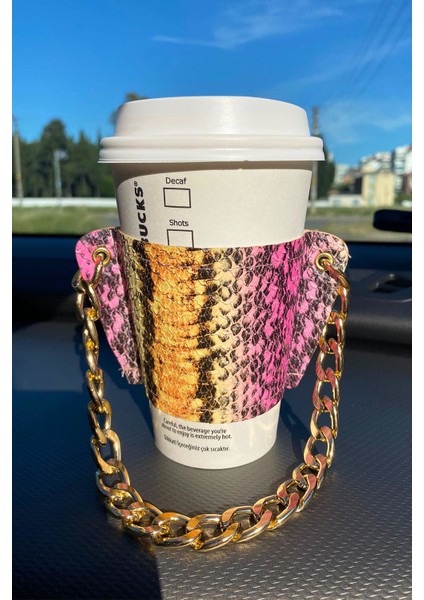 Kadın Pembe Özel Seri Deri Kahve Bardak Tutacağı