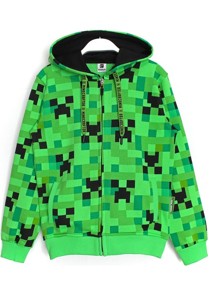 Creeper Desenli Fermuarlı Unisex Çocuk Ceket 5 - 13 Yaş Yeşil 001-0001806