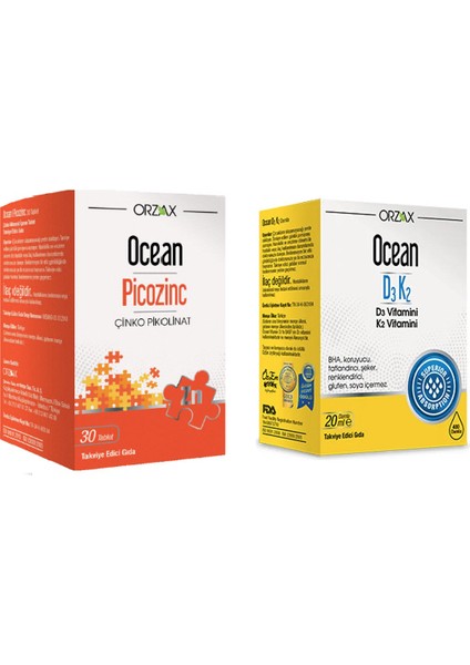 D3 K2 Vitamin Damla 20 ml + Çinko Takviyesi 15 Mg 30 Tablet