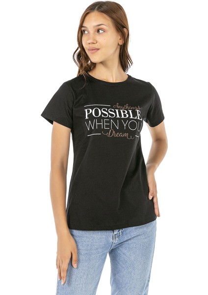 Vıshenka Kadın Siyah Compact Penye Tişört