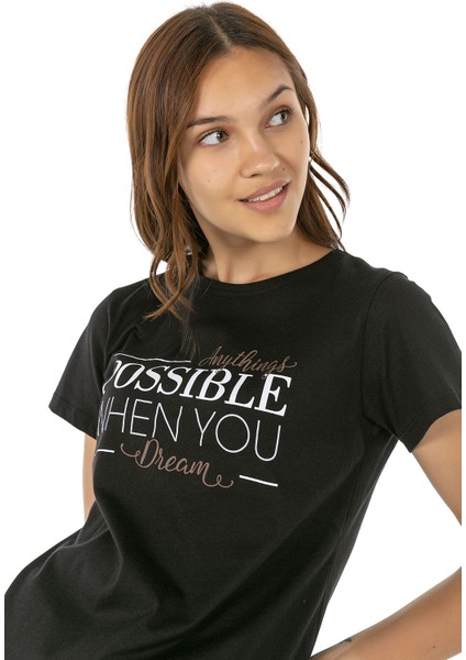 Vıshenka Kadın Siyah Compact Penye Tişört modelleri