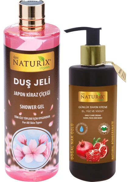 2'li Set Aromatik Japon Kirazı Duş Jeli 400 ml + Nar Özlü C Vitaminli El Yüz Vücut Kremi 250 ml