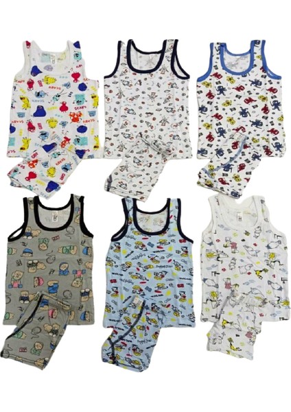 Erkek Çocuk Beyaz Emprime Atlet Boxer Takım 5 Li