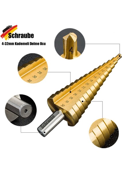 Schraube Titanyum Kademeli Metal Delme Ucu -32MM