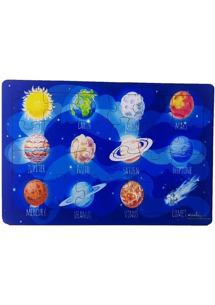 Woodylife Mavi Güneş Sistemi 30 Parça Puzzle Yapboz Eğitici Çocuk Oyuncak