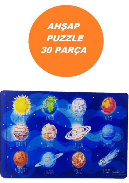 Woodylife Mavi Güneş Sistemi 30 Parça Puzzle Yapboz Eğitici Çocuk Oyuncak