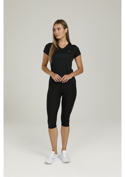 SN228 Basic Pes V Neck T- Siyah Kadın Kısa Kol T-Shirt modelleri