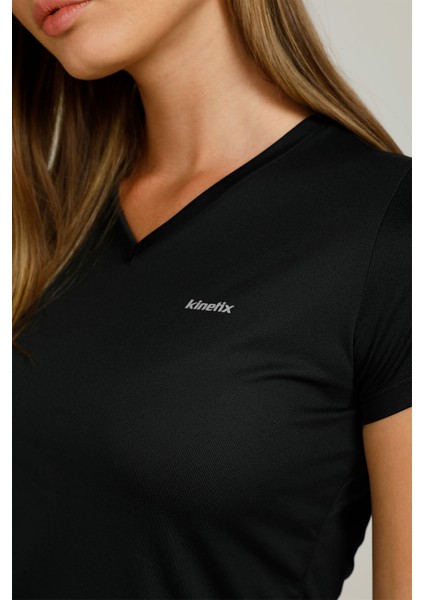 SN228 Basic Pes V Neck T- Siyah Kadın Kısa Kol T-Shirt fırsatları